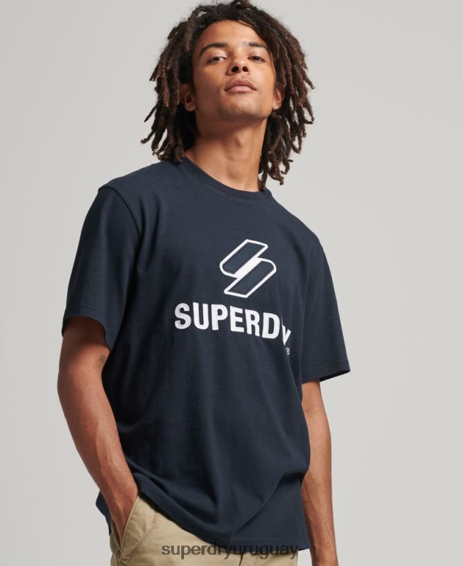 uy Superdry hombres playera con aplique de logo s apilado Armada DT2N8Z4880 ropa