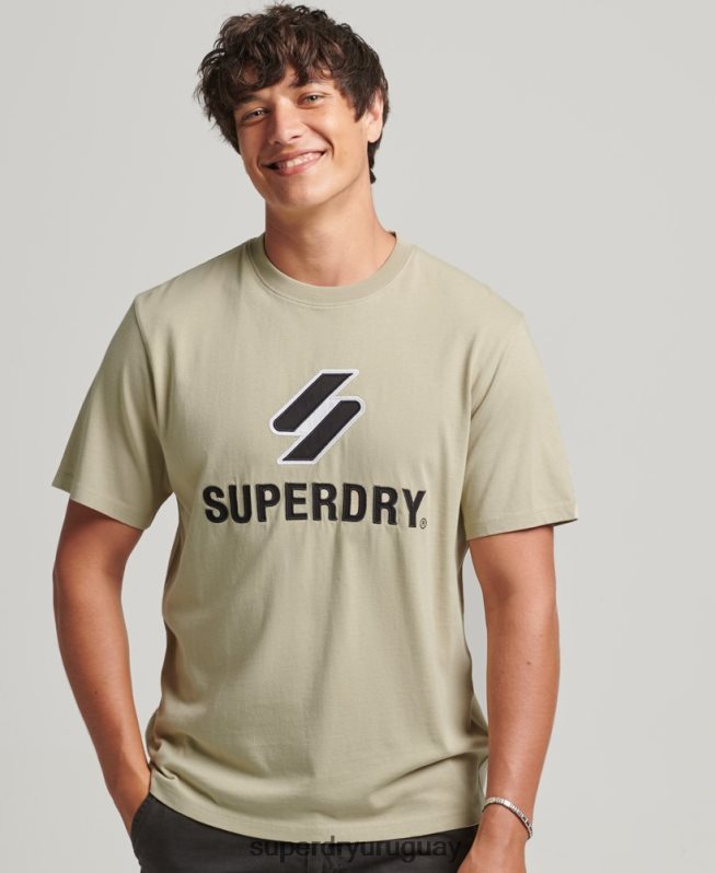 uy Superdry hombres playera con aplique de logo s apilado beige DT2N8Z4815 ropa