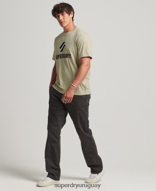 uy Superdry hombres playera con aplique de logo s apilado beige DT2N8Z4815 ropa