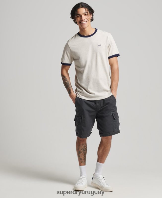uy Superdry hombres playera con cuello redondo y logo Essential de algodón orgánico crema DT2N8Z4883 ropa