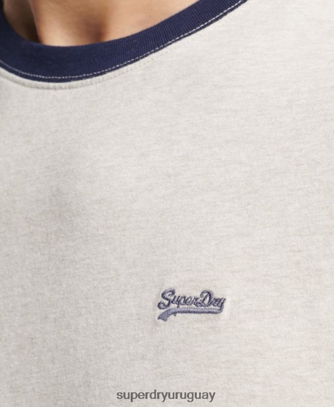 uy Superdry hombres playera con cuello redondo y logo Essential de algodón orgánico crema DT2N8Z4883 ropa