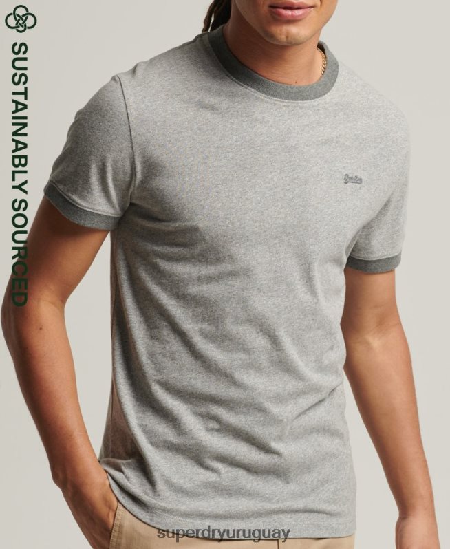 uy Superdry hombres playera con cuello redondo y logo Essential de algodón orgánico gris claro DT2N8Z4898 ropa