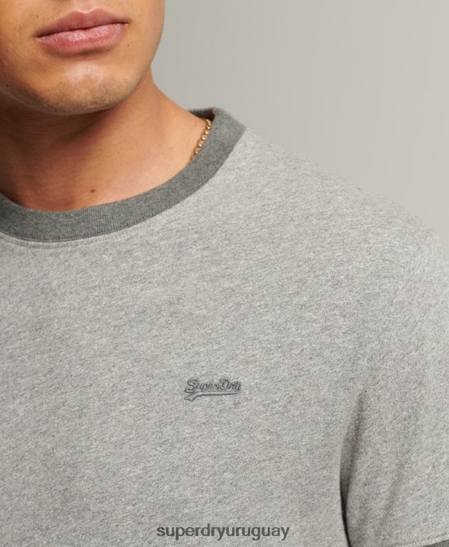 uy Superdry hombres playera con cuello redondo y logo Essential de algodón orgánico gris claro DT2N8Z4898 ropa