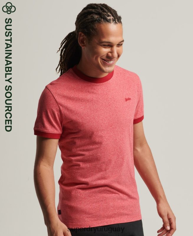 uy Superdry hombres playera con cuello redondo y logo Essential de algodón orgánico rojo DT2N8Z4901 ropa