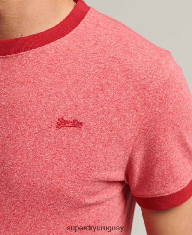uy Superdry hombres playera con cuello redondo y logo Essential de algodón orgánico rojo DT2N8Z4901 ropa