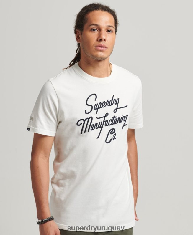 uy Superdry hombres playera con logo bordado crema DT2N8Z4851 ropa
