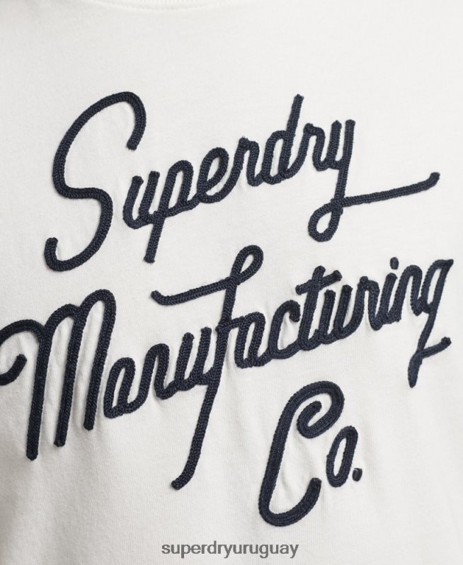 uy Superdry hombres playera con logo bordado crema DT2N8Z4851 ropa