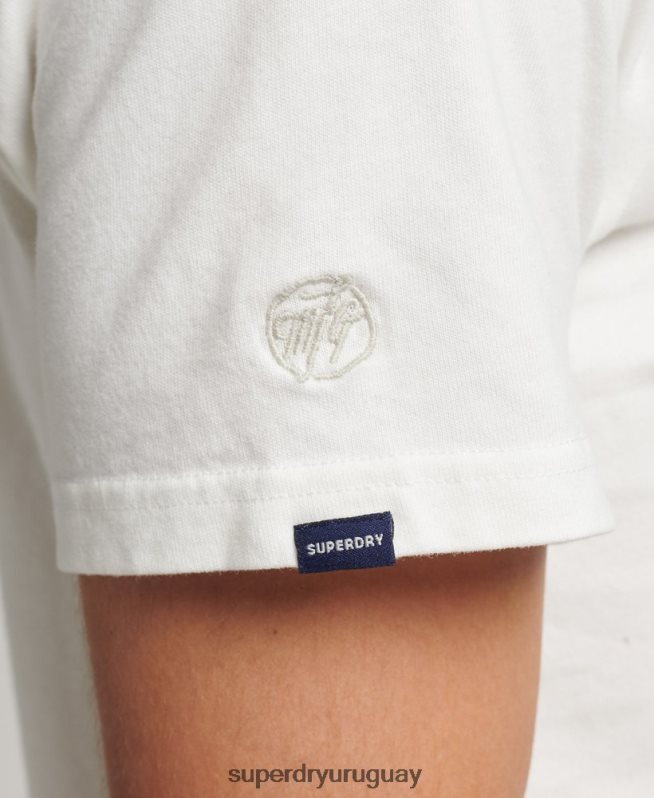 uy Superdry hombres playera con logo bordado crema DT2N8Z4851 ropa