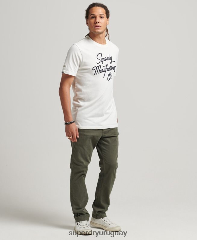 uy Superdry hombres playera con logo bordado crema DT2N8Z4851 ropa