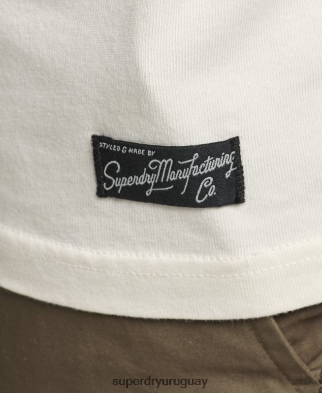 uy Superdry hombres playera con logo de guión del centro de los 80 crema DT2N8Z4897 ropa