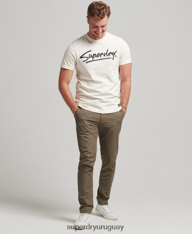 uy Superdry hombres playera con logo de guión del centro de los 80 crema DT2N8Z4897 ropa