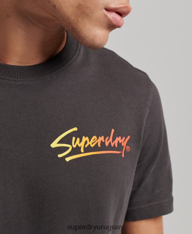 uy Superdry hombres playera con logo de guión del centro de los 80 marrón DT2N8Z4794 ropa