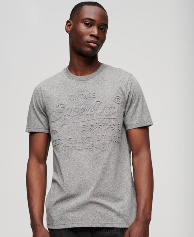 uy Superdry hombres playera con logo vintage en relieve gris claro DT2N8Z74 ropa