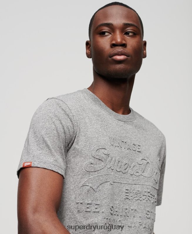 uy Superdry hombres playera con logo vintage en relieve gris claro DT2N8Z74 ropa