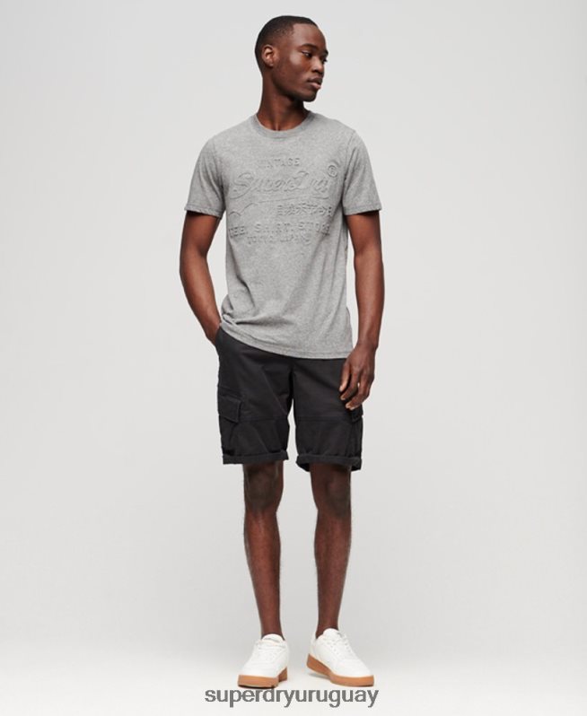 uy Superdry hombres playera con logo vintage en relieve gris claro DT2N8Z74 ropa