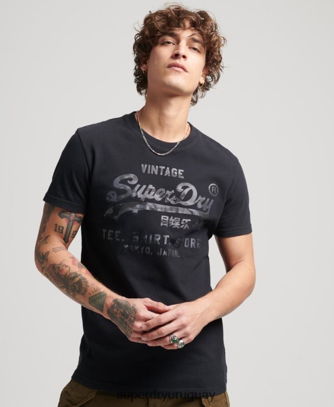 uy Superdry hombres playera con logo vintage negro DT2N8Z4987 ropa