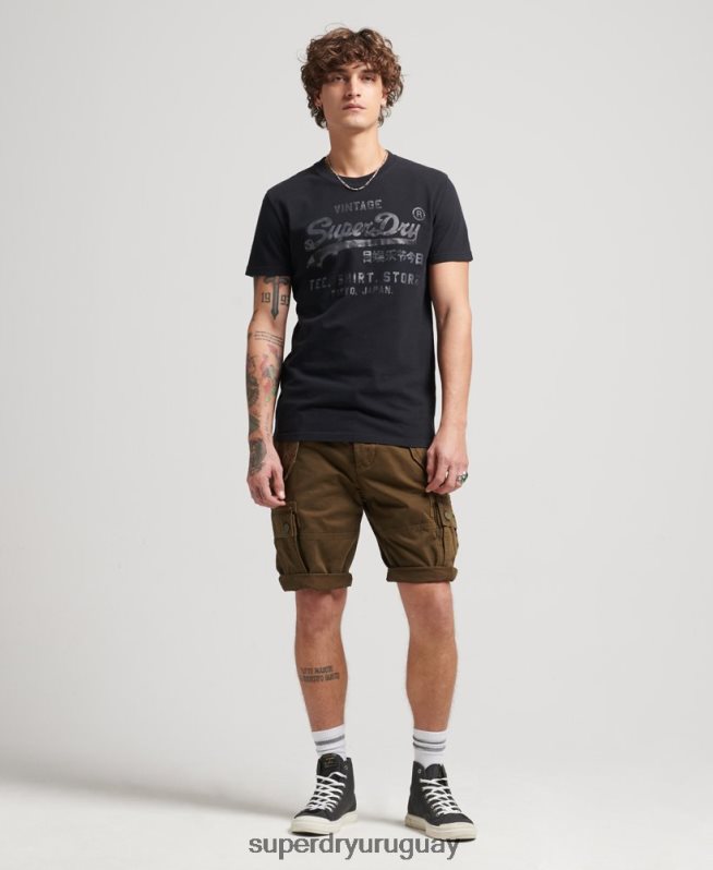 uy Superdry hombres playera con logo vintage negro DT2N8Z4987 ropa