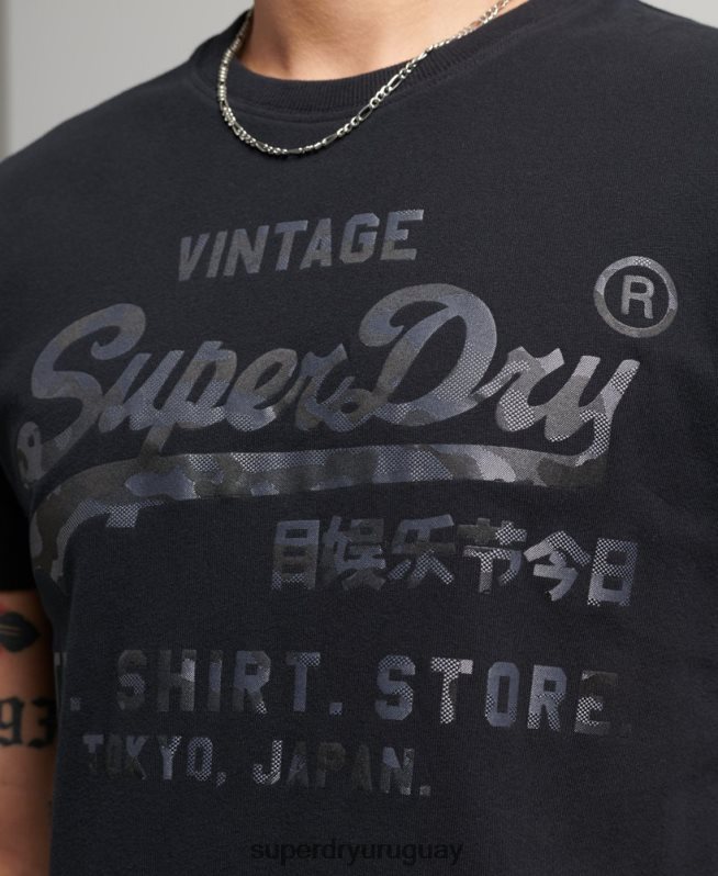 uy Superdry hombres playera con logo vintage negro DT2N8Z4987 ropa