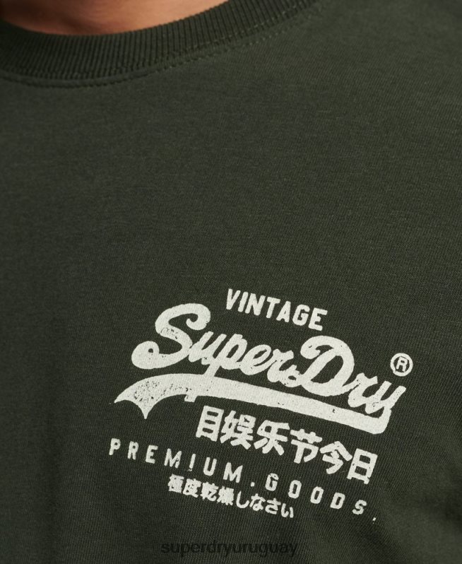 uy Superdry hombres playera con logo vintage verde DT2N8Z4795 ropa