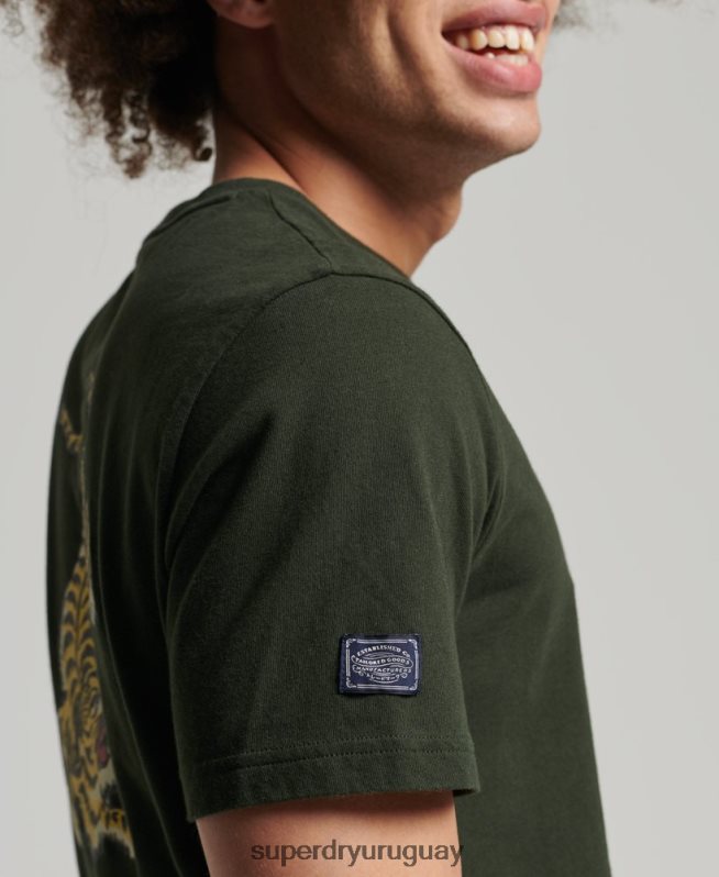 uy Superdry hombres playera con logo vintage verde DT2N8Z4795 ropa