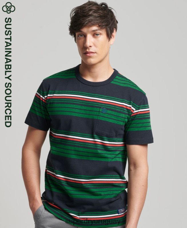 uy Superdry hombres playera con rayas vintage verde DT2N8Z4934 ropa
