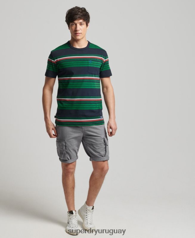 uy Superdry hombres playera con rayas vintage verde DT2N8Z4934 ropa