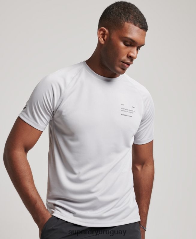 uy Superdry hombres playera de manga corta con gráfico de tren activo gris claro DT2N8Z1421 ropa