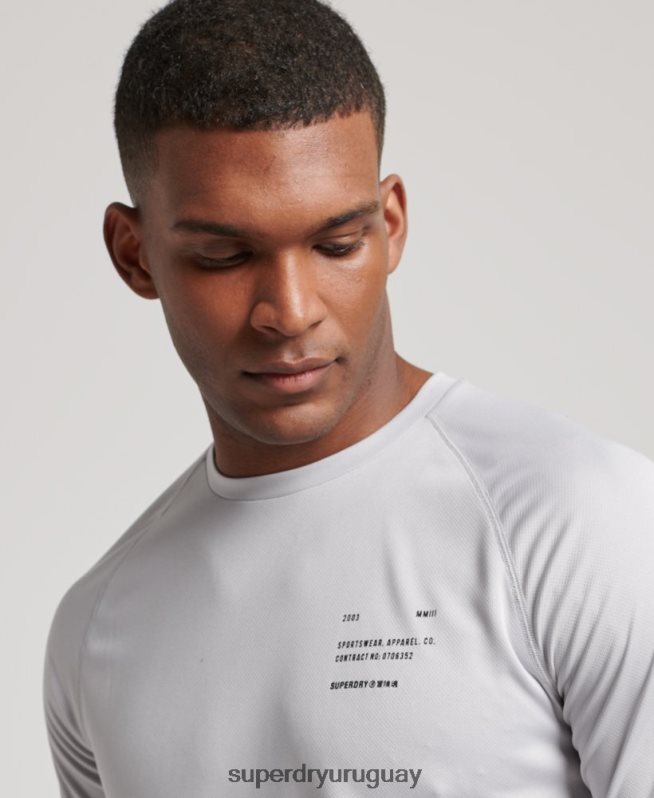 uy Superdry hombres playera de manga corta con gráfico de tren activo gris claro DT2N8Z1421 ropa