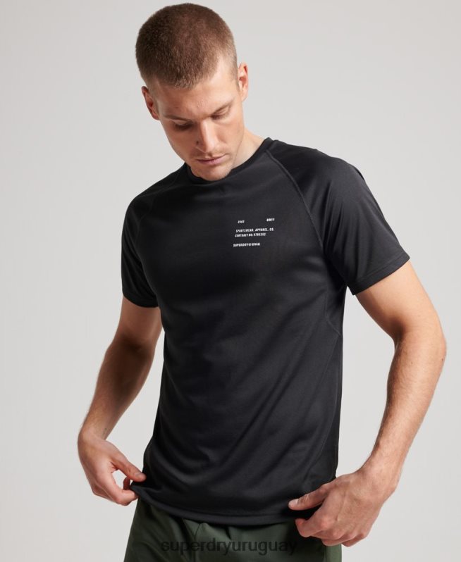 uy Superdry hombres playera de manga corta con gráfico de tren activo negro DT2N8Z1423 ropa