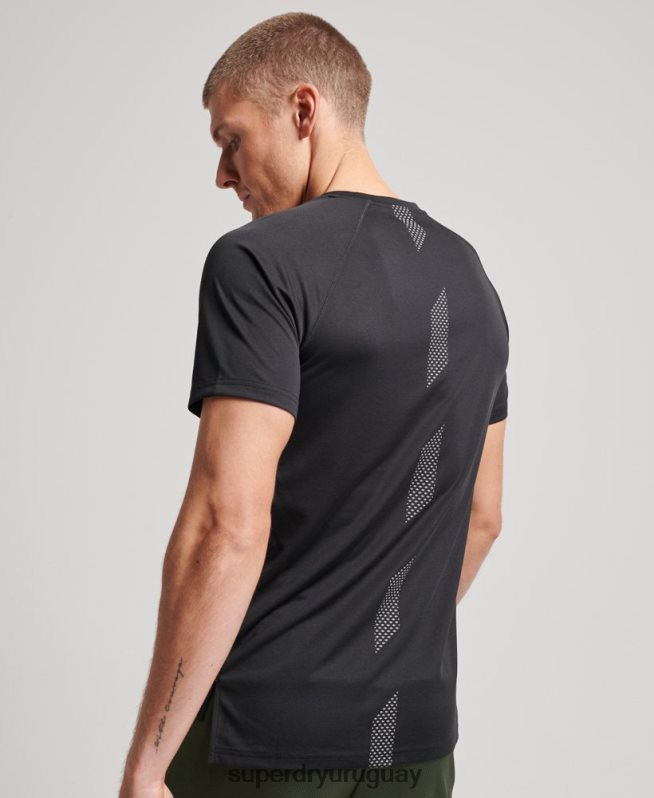 uy Superdry hombres playera de manga corta con gráfico de tren activo negro DT2N8Z1423 ropa