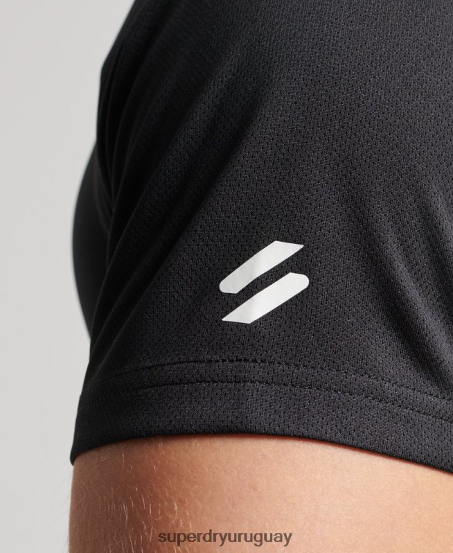 uy Superdry hombres playera de manga corta con gráfico de tren activo negro DT2N8Z1423 ropa