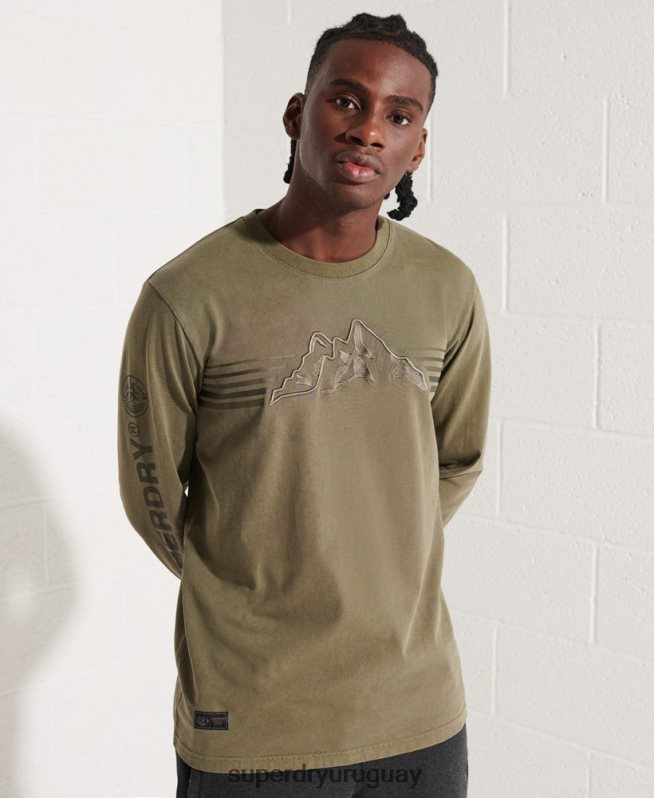 uy Superdry hombres playera de manga larga con gráfico de expedición verde DT2N8Z1576 ropa
