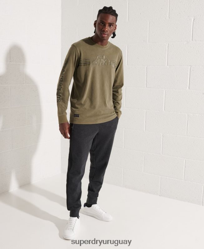 uy Superdry hombres playera de manga larga con gráfico de expedición verde DT2N8Z1576 ropa