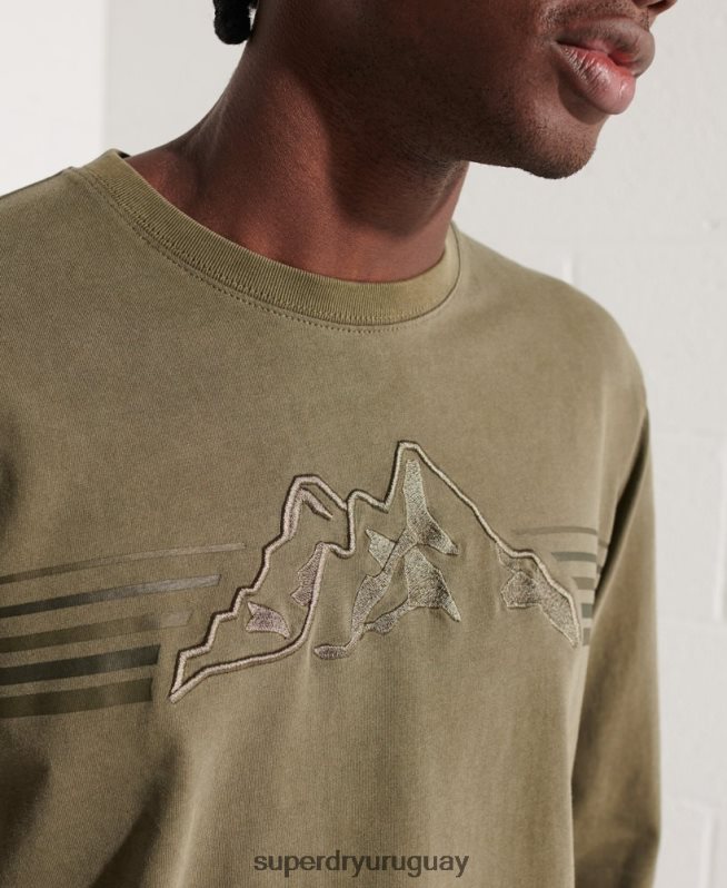 uy Superdry hombres playera de manga larga con gráfico de expedición verde DT2N8Z1576 ropa
