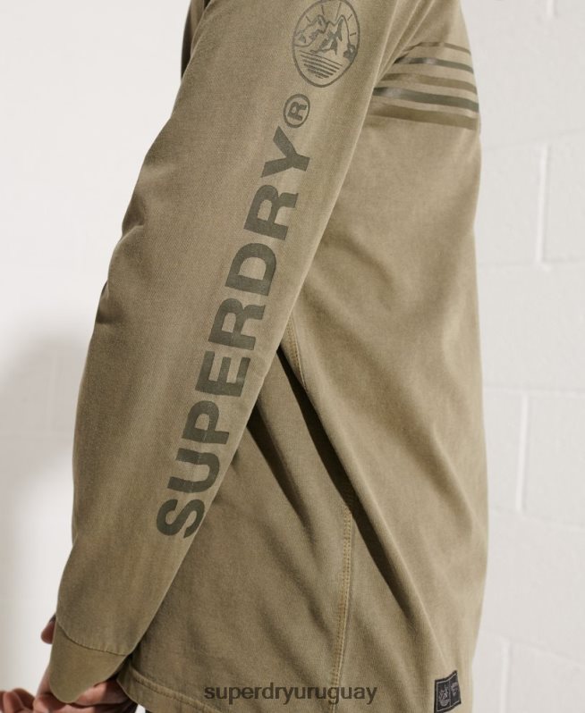 uy Superdry hombres playera de manga larga con gráfico de expedición verde DT2N8Z1576 ropa