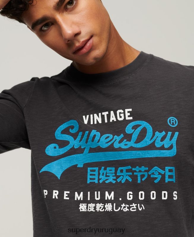 uy Superdry hombres playera de manga larga teñida con logo vintage negro DT2N8Z1469 ropa