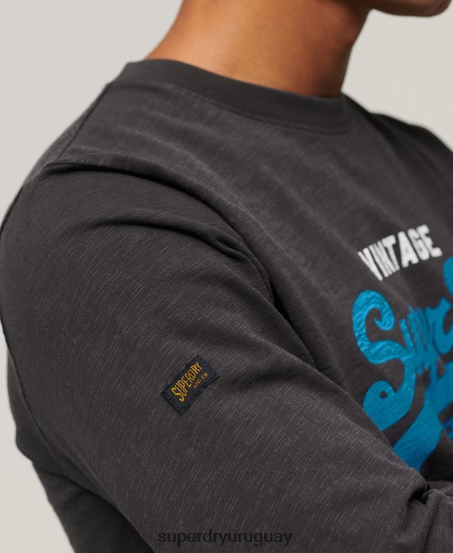 uy Superdry hombres playera de manga larga teñida con logo vintage negro DT2N8Z1469 ropa