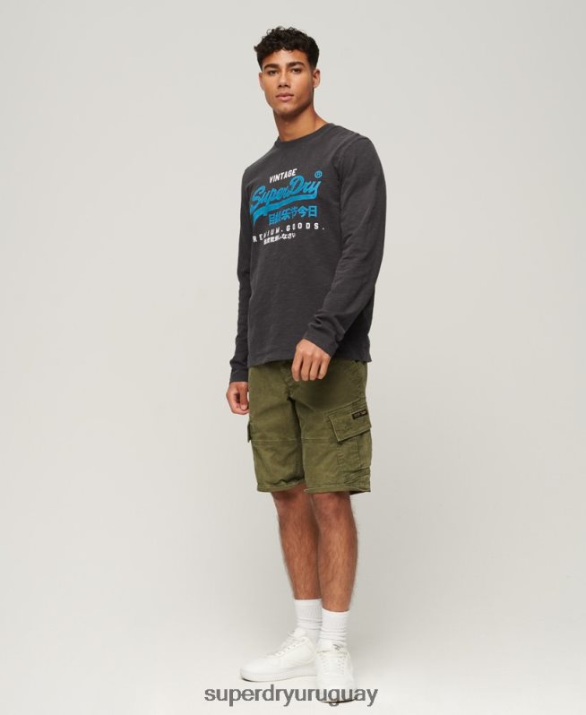 uy Superdry hombres playera de manga larga teñida con logo vintage negro DT2N8Z1469 ropa