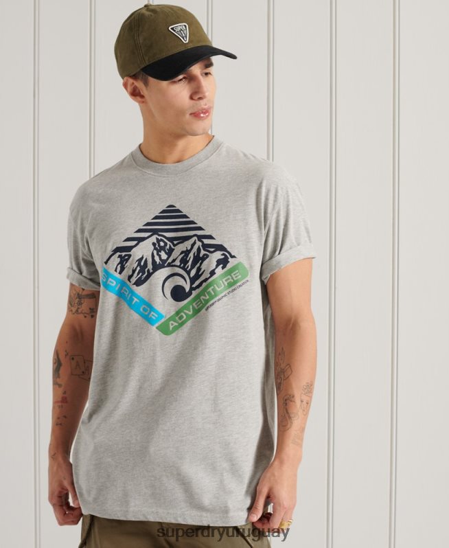 uy Superdry hombres playera holgada con gráfico de montaña gris DT2N8Z4915 ropa