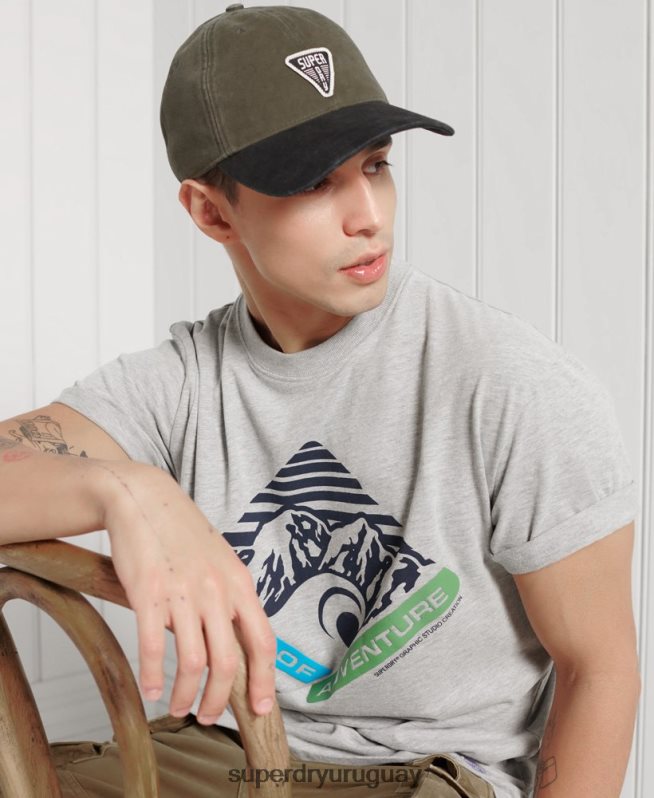 uy Superdry hombres playera holgada con gráfico de montaña gris DT2N8Z4915 ropa