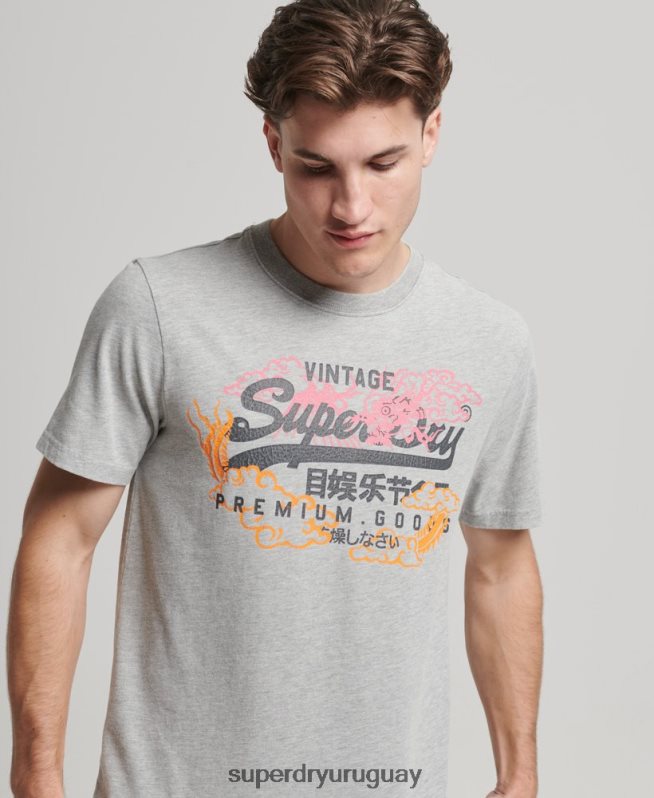 uy Superdry hombres playera japonesa con logo gráfico gris DT2N8Z61 ropa
