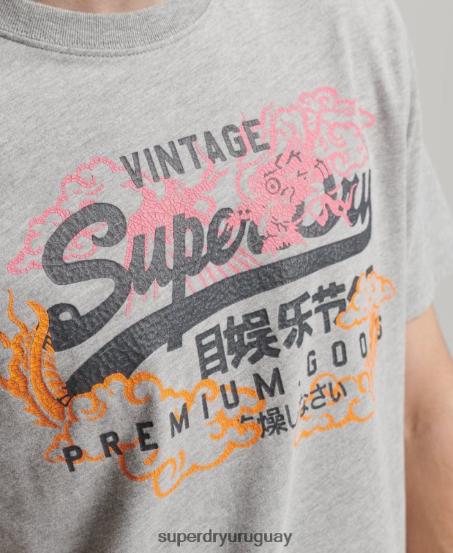 uy Superdry hombres playera japonesa con logo gráfico gris DT2N8Z61 ropa