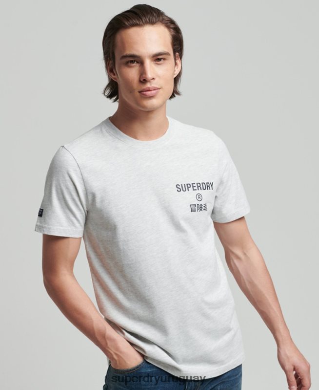 uy Superdry hombres playera jaspeada con logo corporativo vintage gris claro DT2N8Z4829 ropa