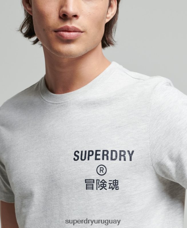 uy Superdry hombres playera jaspeada con logo corporativo vintage gris claro DT2N8Z4829 ropa