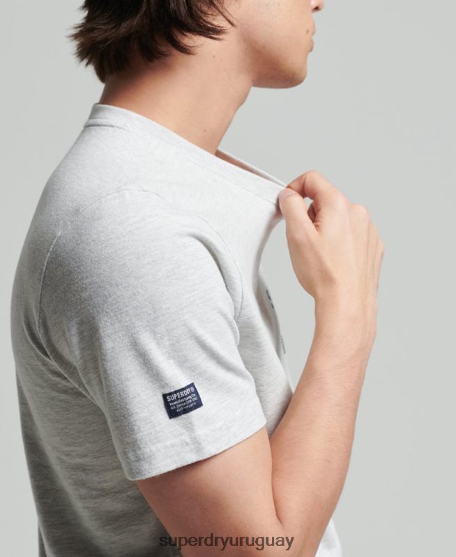 uy Superdry hombres playera jaspeada con logo corporativo vintage gris claro DT2N8Z4829 ropa