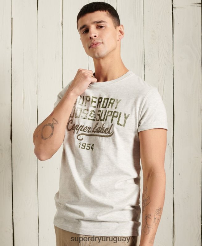 uy Superdry hombres playera ligera con gráfico de ropa de trabajo gris claro DT2N8Z4982 ropa