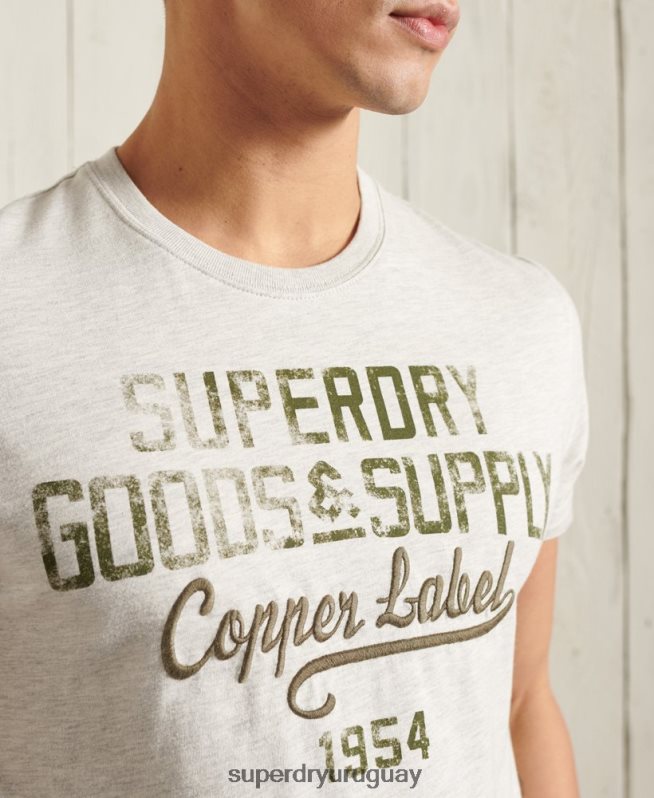uy Superdry hombres playera ligera con gráfico de ropa de trabajo gris claro DT2N8Z4982 ropa