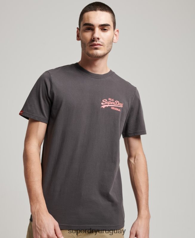 uy Superdry hombres playera neón con logo vintage gris oscuro DT2N8Z18 ropa