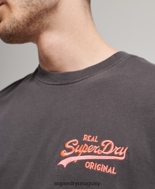 uy Superdry hombres playera neón con logo vintage gris oscuro DT2N8Z18 ropa