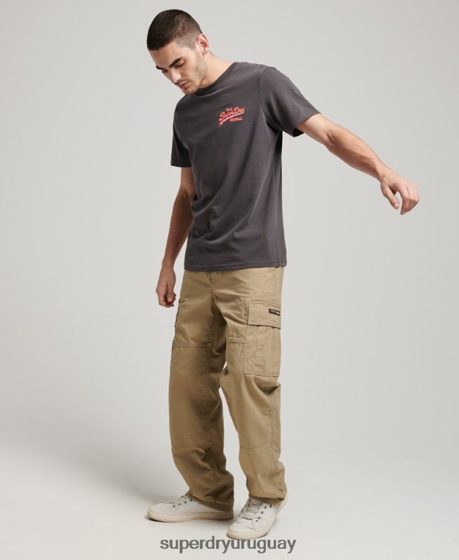uy Superdry hombres playera neón con logo vintage gris oscuro DT2N8Z18 ropa